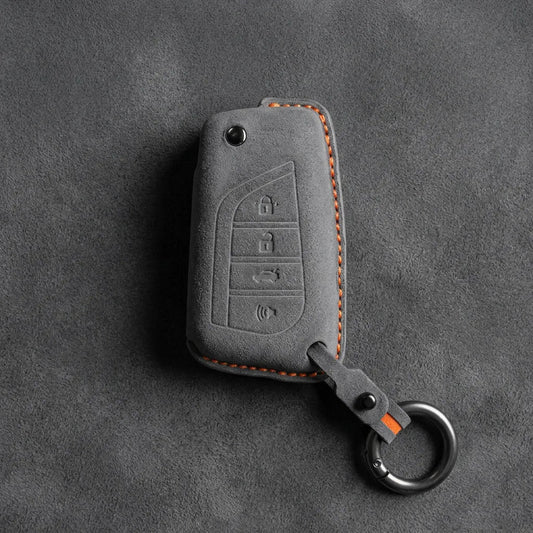 Toyota Hand - Stitched Alcantara Key Fob Cover – Geometric Flip Key 4 - Button - Dark gray
