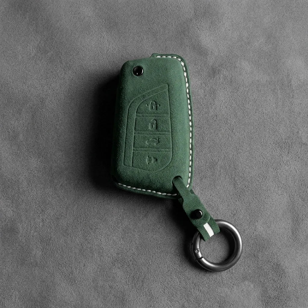 Toyota Hand - Stitched Alcantara Key Fob Cover – Geometric Flip Key 4 - Button - Dark green