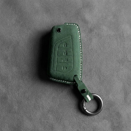 Toyota Hand - Stitched Alcantara Key Fob Cover – Geometric Flip Key 4 - Button - Dark green