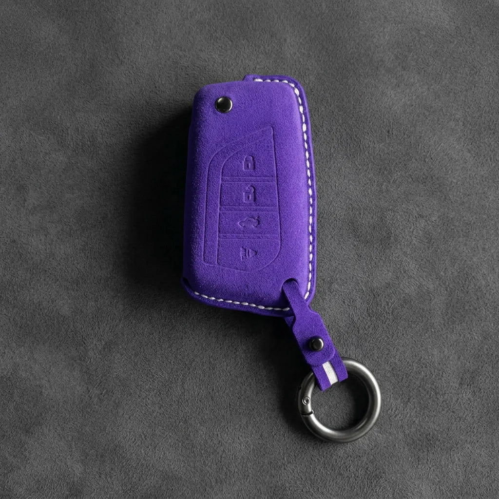 Toyota Hand - Stitched Alcantara Key Fob Cover – Geometric Flip Key 4 - Button - Dark purple