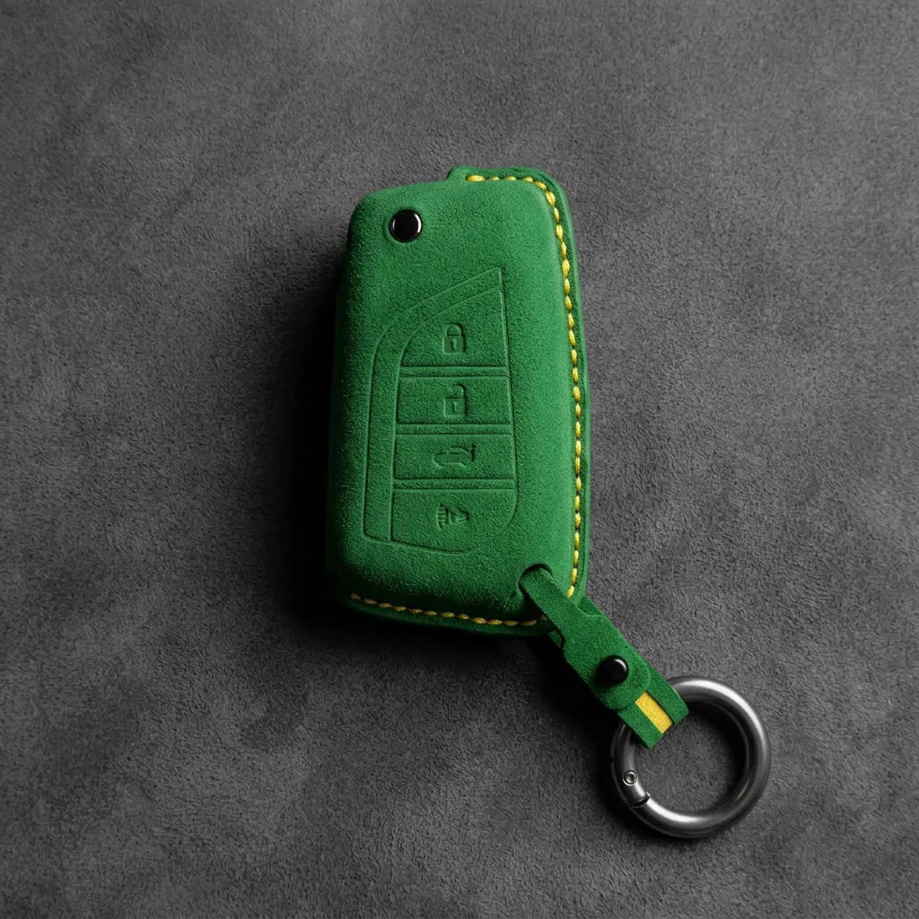 Toyota Hand - Stitched Alcantara Key Fob Cover – Geometric Flip Key 4 - Button - Grass green