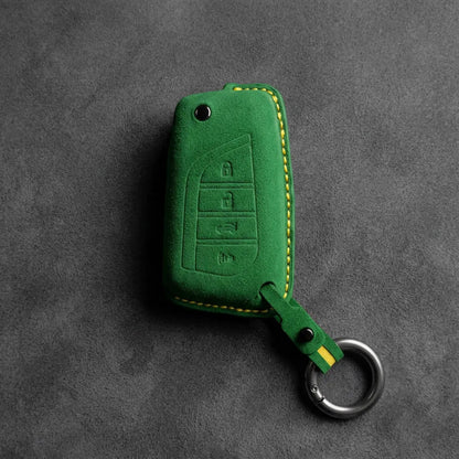 Toyota Hand - Stitched Alcantara Key Fob Cover – Geometric Flip Key 4 - Button - Grass green