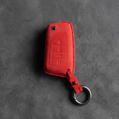 Toyota Hand - Stitched Alcantara Key Fob Cover – Geometric Flip Key 4 - Button - Red