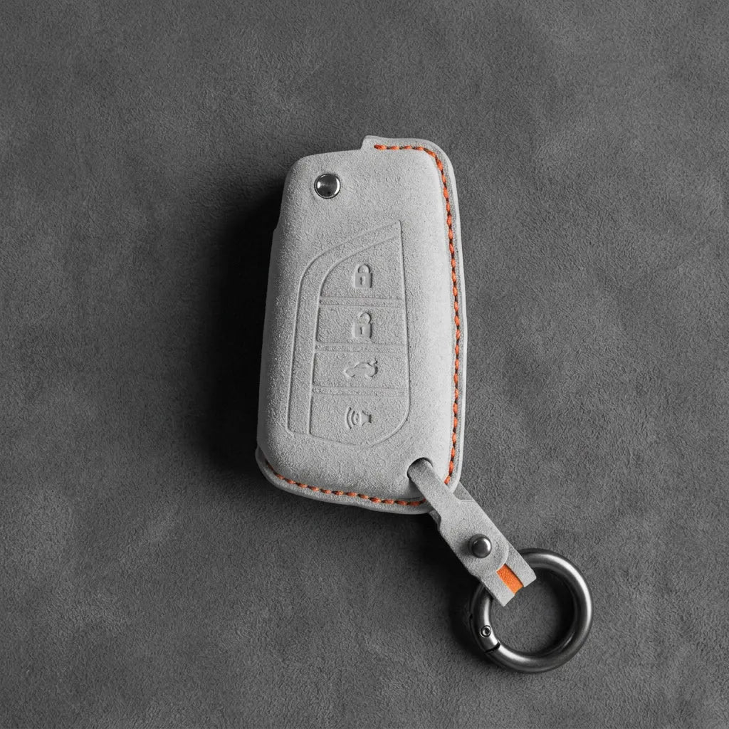 Toyota Hand - Stitched Alcantara Key Fob Cover – Geometric Flip Key 4 - Button - White