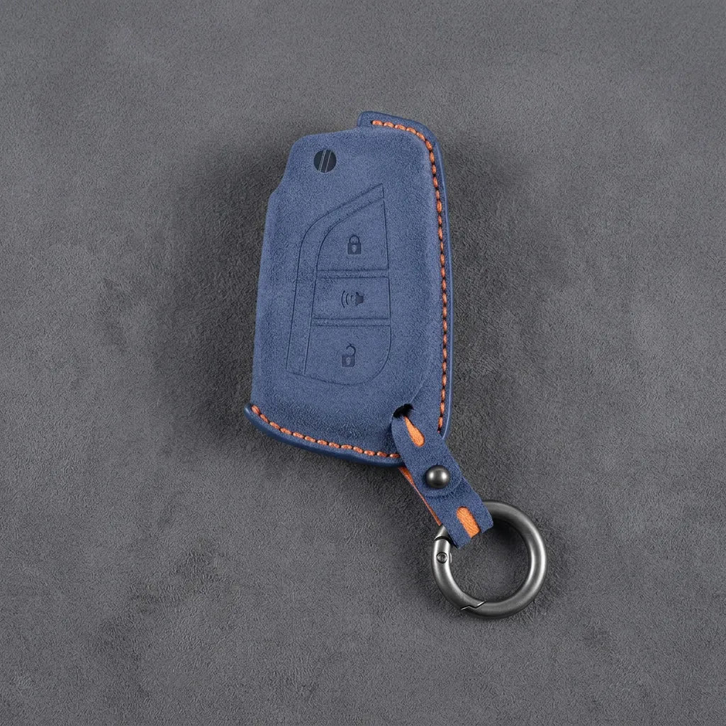 Toyota Hand - Stitched Alcantara Key Fob Cover – Geometric Panic Flip Key - Cobalt blue