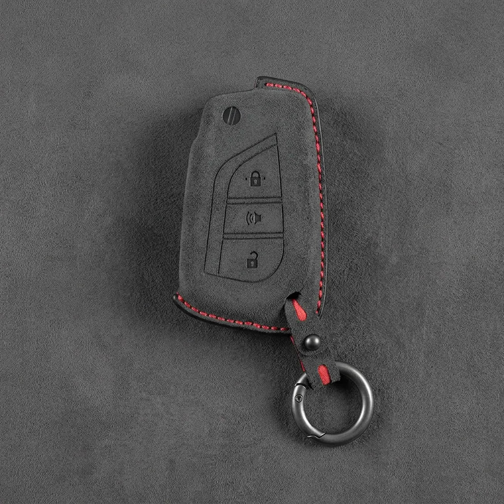 Toyota Hand - Stitched Alcantara Key Fob Cover – Geometric Panic Flip Key - Dark charcoal