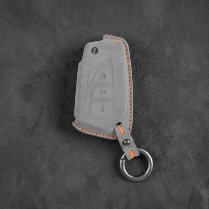Toyota Hand - Stitched Alcantara Key Fob Cover – Geometric Panic Flip Key - Dark gray