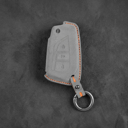 Toyota Hand - Stitched Alcantara Key Fob Cover – Geometric Panic Flip Key - Dark gray