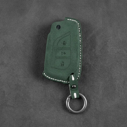 Toyota Hand - Stitched Alcantara Key Fob Cover – Geometric Panic Flip Key - Dark green