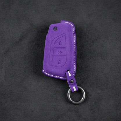 Toyota Hand - Stitched Alcantara Key Fob Cover – Geometric Panic Flip Key - Dark purple