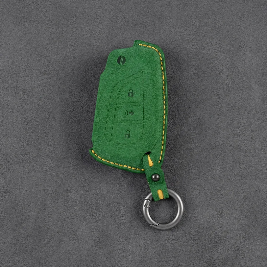 Toyota Hand - Stitched Alcantara Key Fob Cover – Geometric Panic Flip Key - Grass green