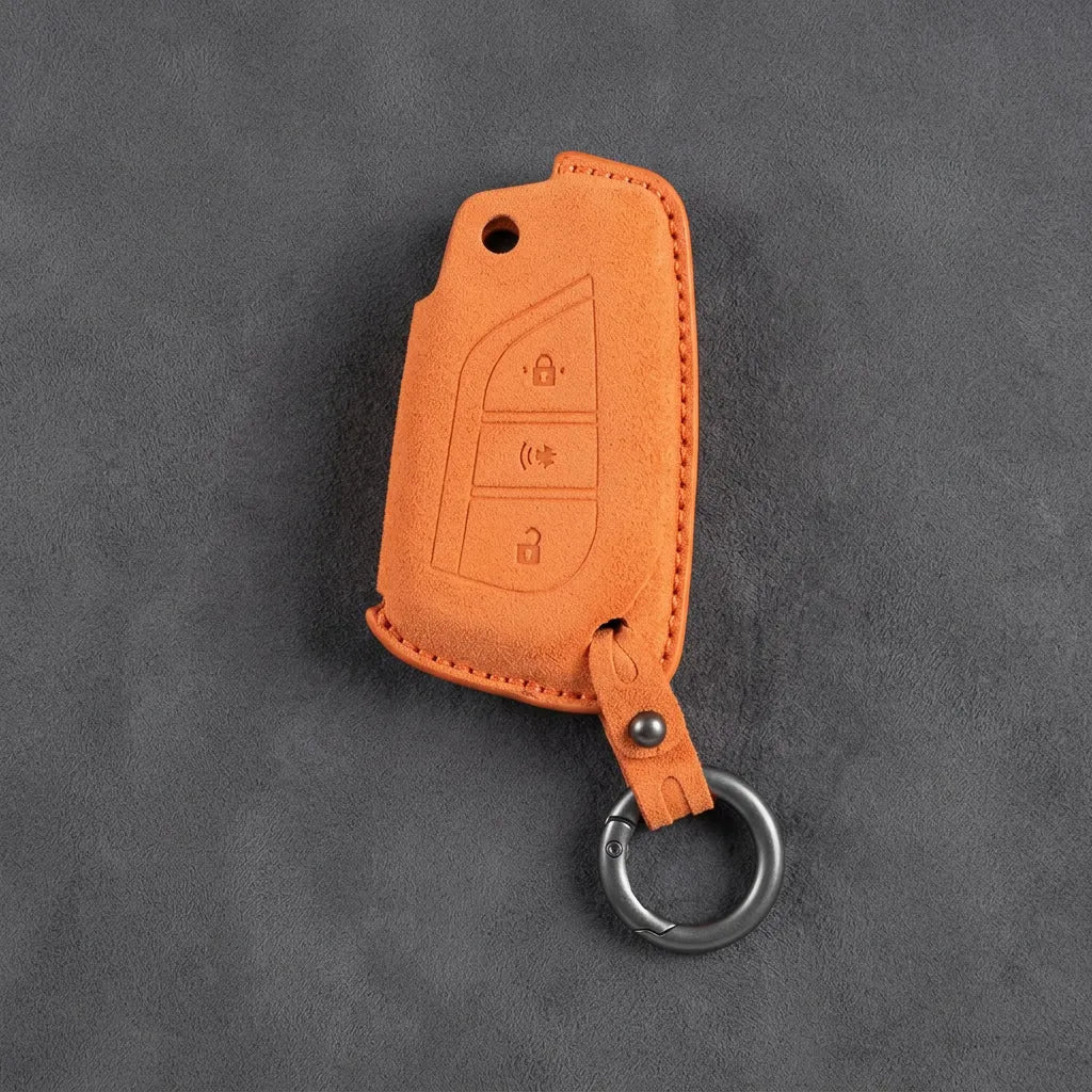 Toyota Hand - Stitched Alcantara Key Fob Cover – Geometric Panic Flip Key - Orange