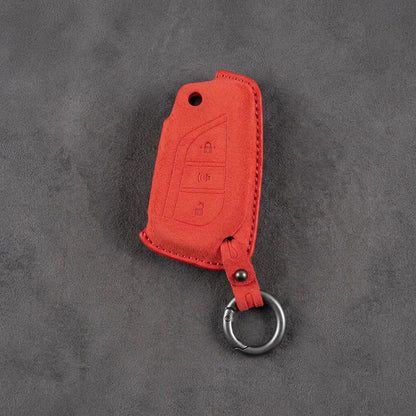 Toyota Hand - Stitched Alcantara Key Fob Cover – Geometric Panic Flip Key - Red