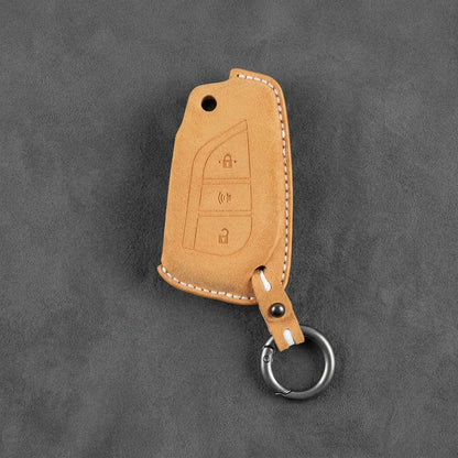 Toyota Hand - Stitched Alcantara Key Fob Cover – Geometric Panic Flip Key - Soft brown