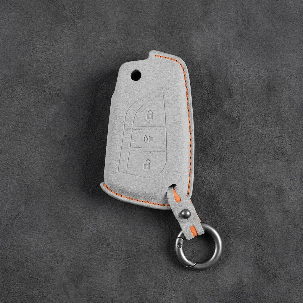 Toyota Hand - Stitched Alcantara Key Fob Cover – Geometric Panic Flip Key - White