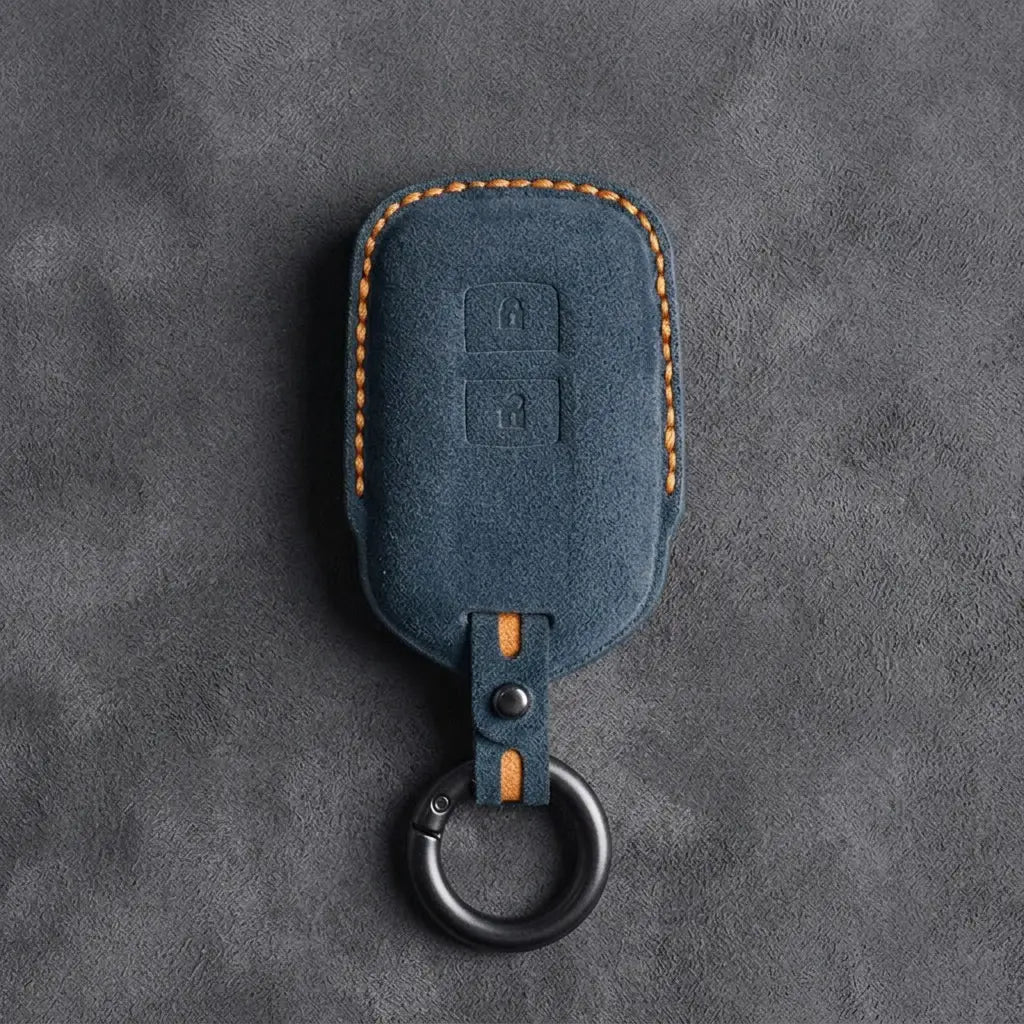 Toyota Hand-Stitched Alcantara Key Fob Cover – Shield 2-Button Cobalt Blue
