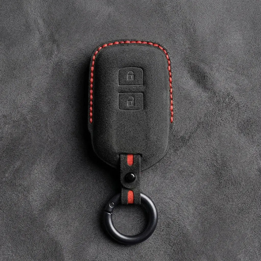 Toyota Hand-Stitched Alcantara Key Fob Cover – Shield 2-Button Dark Charcoal