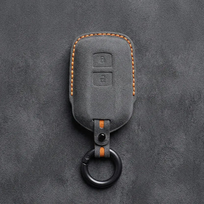 Toyota Hand-Stitched Alcantara Key Fob Cover – Shield 2-Button Dark Gray