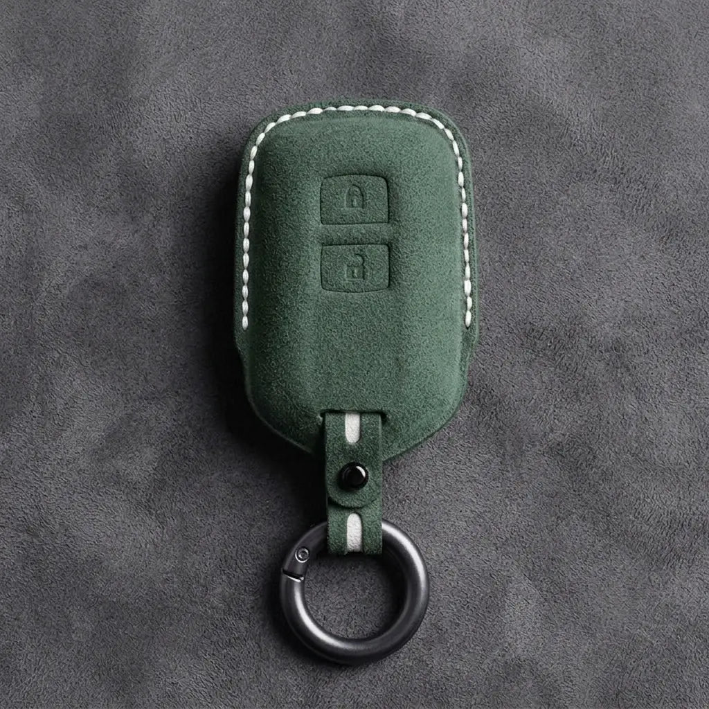 Toyota Hand-Stitched Alcantara Key Fob Cover – Shield 2-Button Dark Green