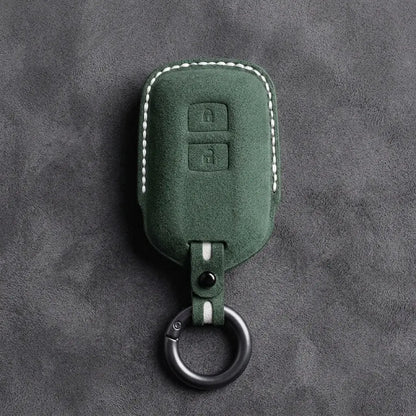 Toyota Hand-Stitched Alcantara Key Fob Cover – Shield 2-Button Dark Green