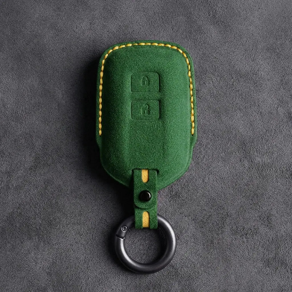 Toyota Hand-Stitched Alcantara Key Fob Cover – Shield 2-Button Grass Green