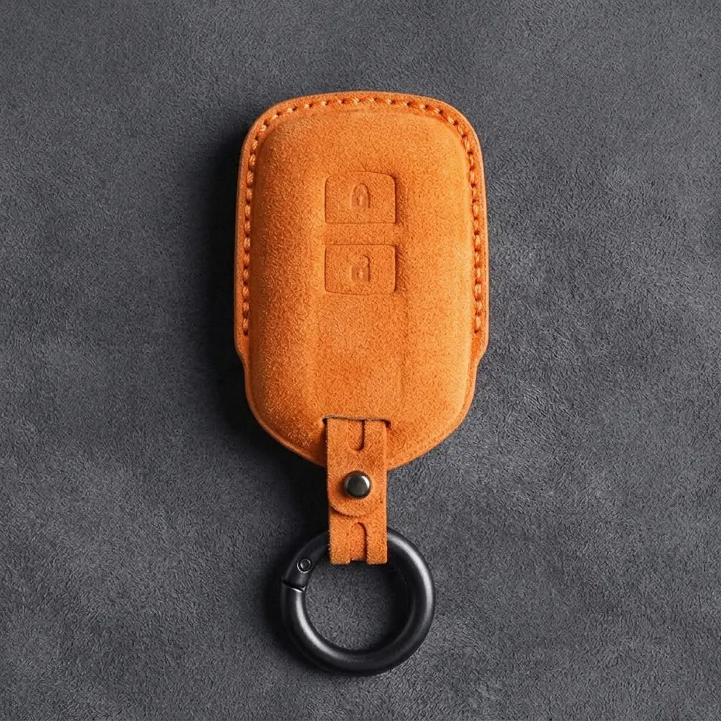 Toyota Hand-Stitched Alcantara Key Fob Cover – Shield 2-Button Orange
