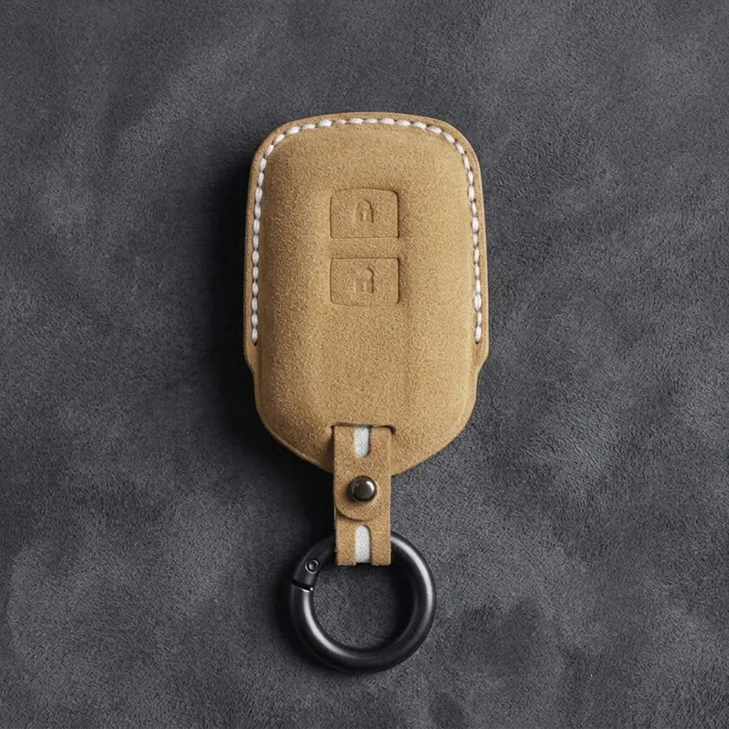 Toyota Hand-Stitched Alcantara Key Fob Cover – Shield 2-Button Soft Brown
