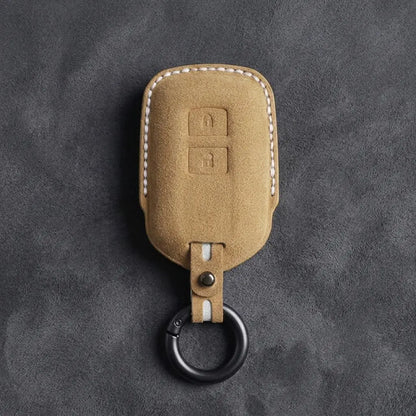 Toyota Hand-Stitched Alcantara Key Fob Cover – Shield 2-Button Soft Brown