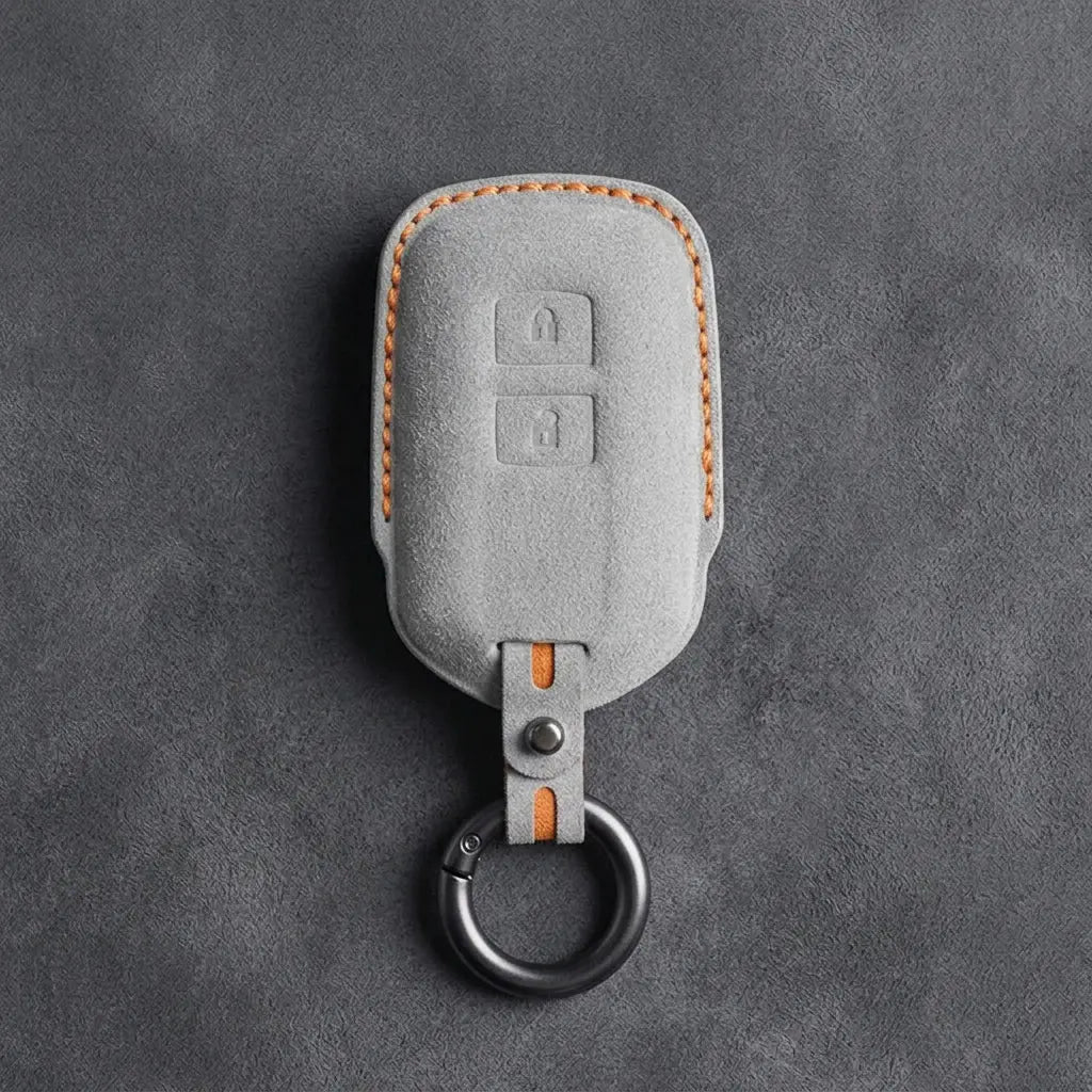 Toyota Hand-Stitched Alcantara Key Fob Cover – Shield 2-Button White