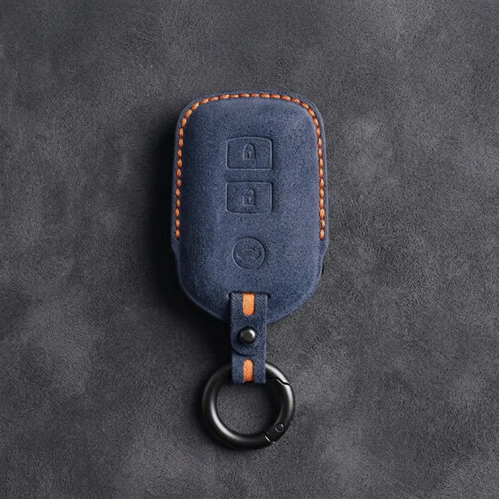 Toyota Hand-Stitched Alcantara Key Fob Cover – Shield 3-Button Cobalt Blue