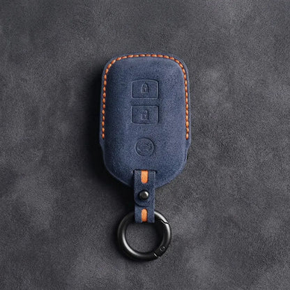 Toyota Hand-Stitched Alcantara Key Fob Cover – Shield 3-Button Cobalt Blue