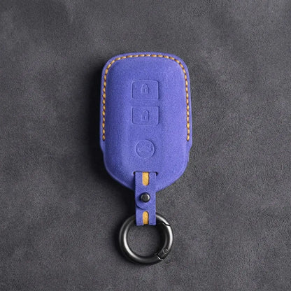 Toyota Hand-Stitched Alcantara Key Fob Cover – Shield 3-Button Cornflower Blue