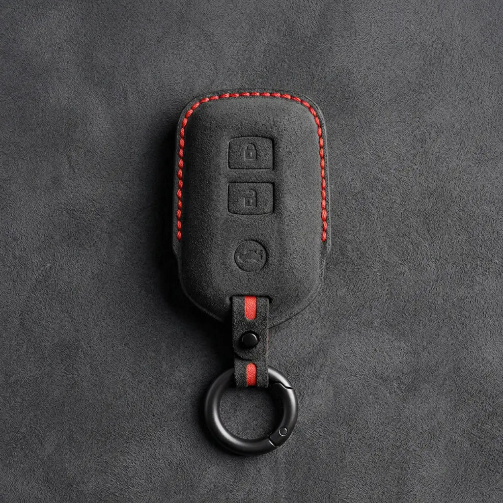 Toyota Hand-Stitched Alcantara Key Fob Cover – Shield 3-Button Dark Charcoal