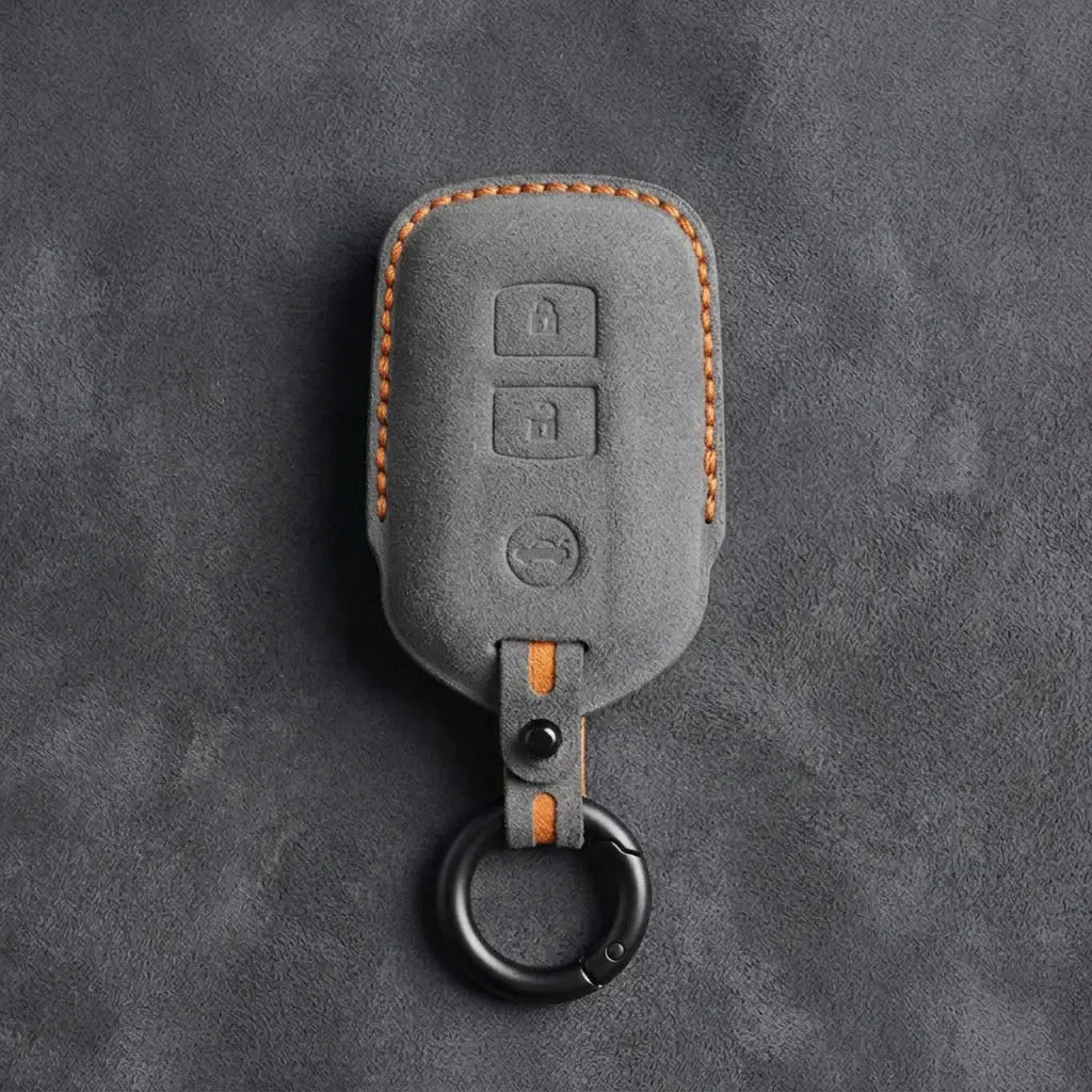 Toyota Hand-Stitched Alcantara Key Fob Cover – Shield 3-Button Dark Gray