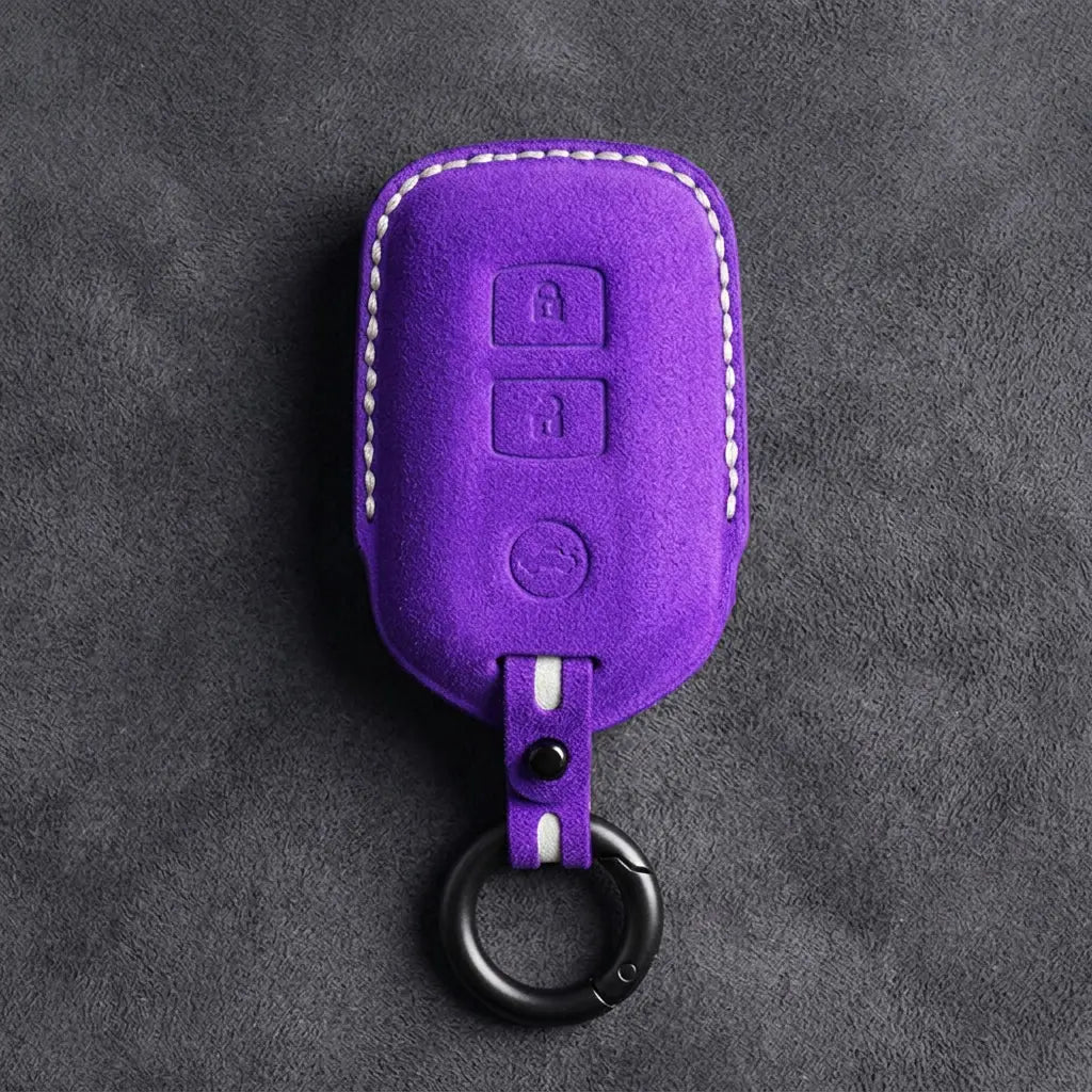 Toyota Hand-Stitched Alcantara Key Fob Cover – Shield 3-Button Dark Purple