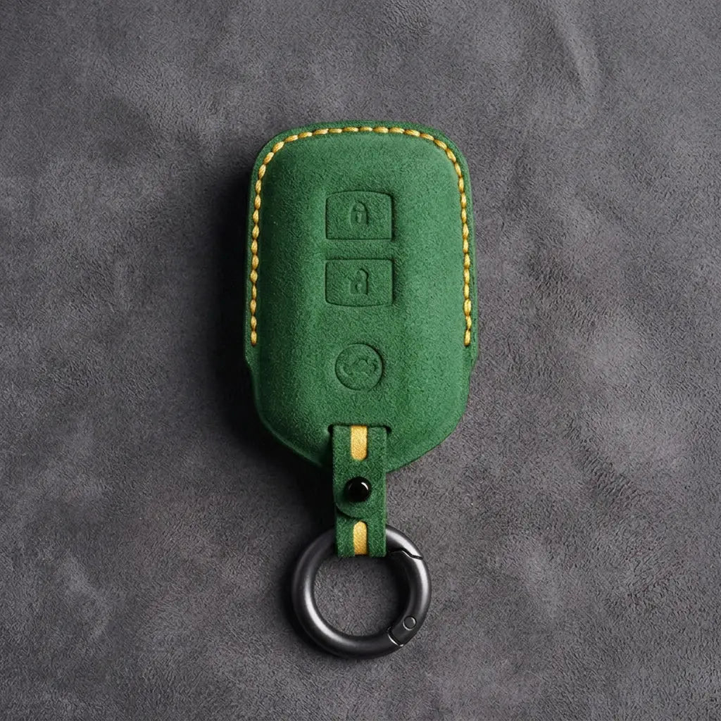 Toyota Hand-Stitched Alcantara Key Fob Cover – Shield 3-Button Grass Green