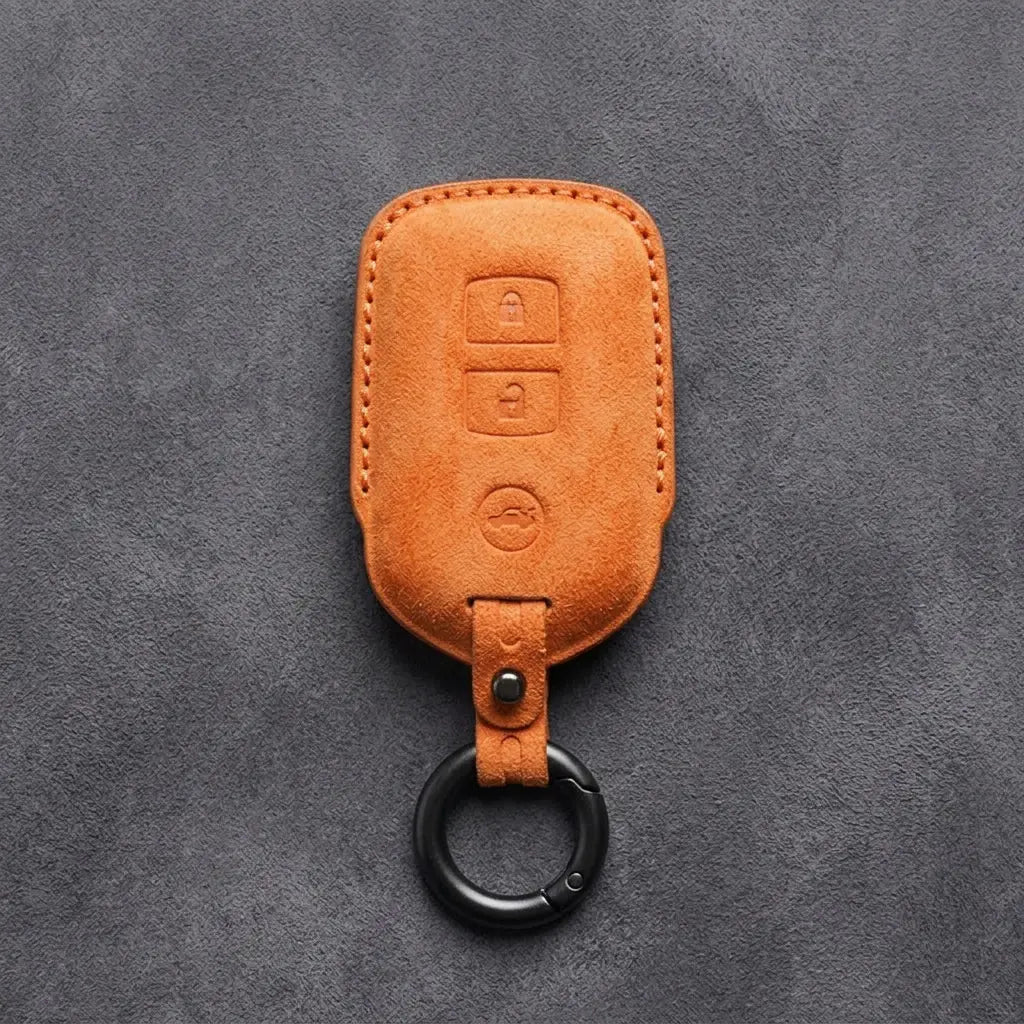 Toyota Hand-Stitched Alcantara Key Fob Cover – Shield 3-Button Orange