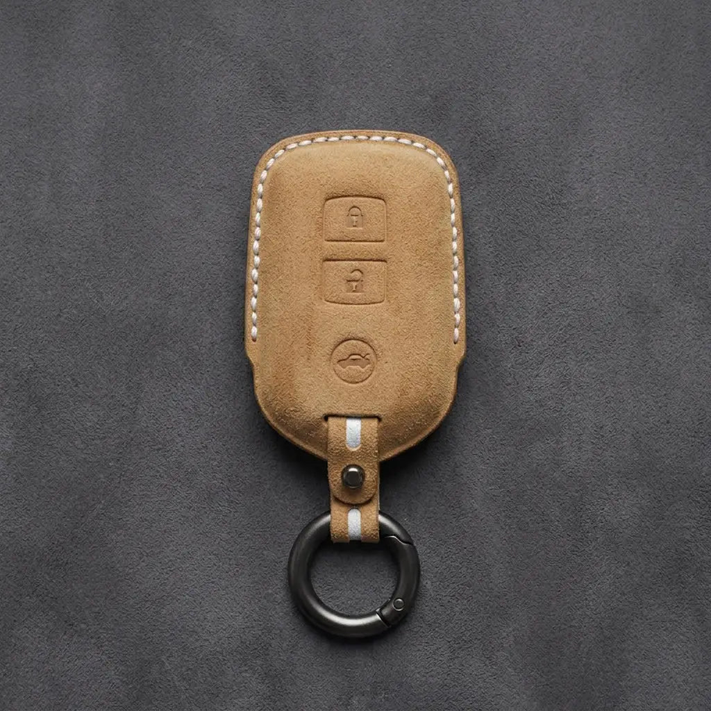 Toyota Hand-Stitched Alcantara Key Fob Cover – Shield 3-Button Soft Brown