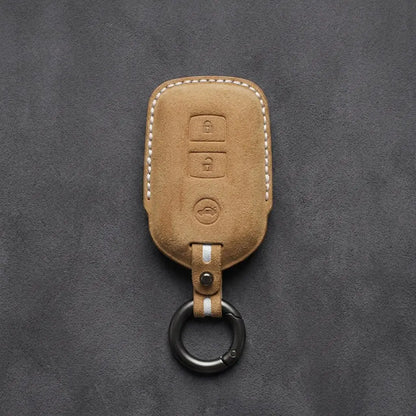 Toyota Hand-Stitched Alcantara Key Fob Cover – Shield 3-Button Soft Brown