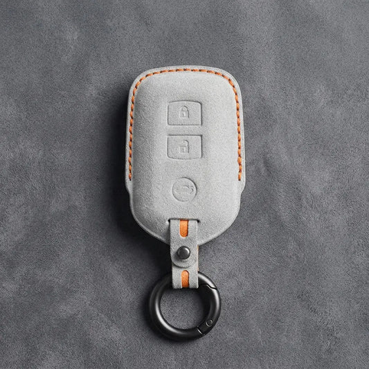 Toyota Hand-Stitched Alcantara Key Fob Cover – Shield 3-Button White