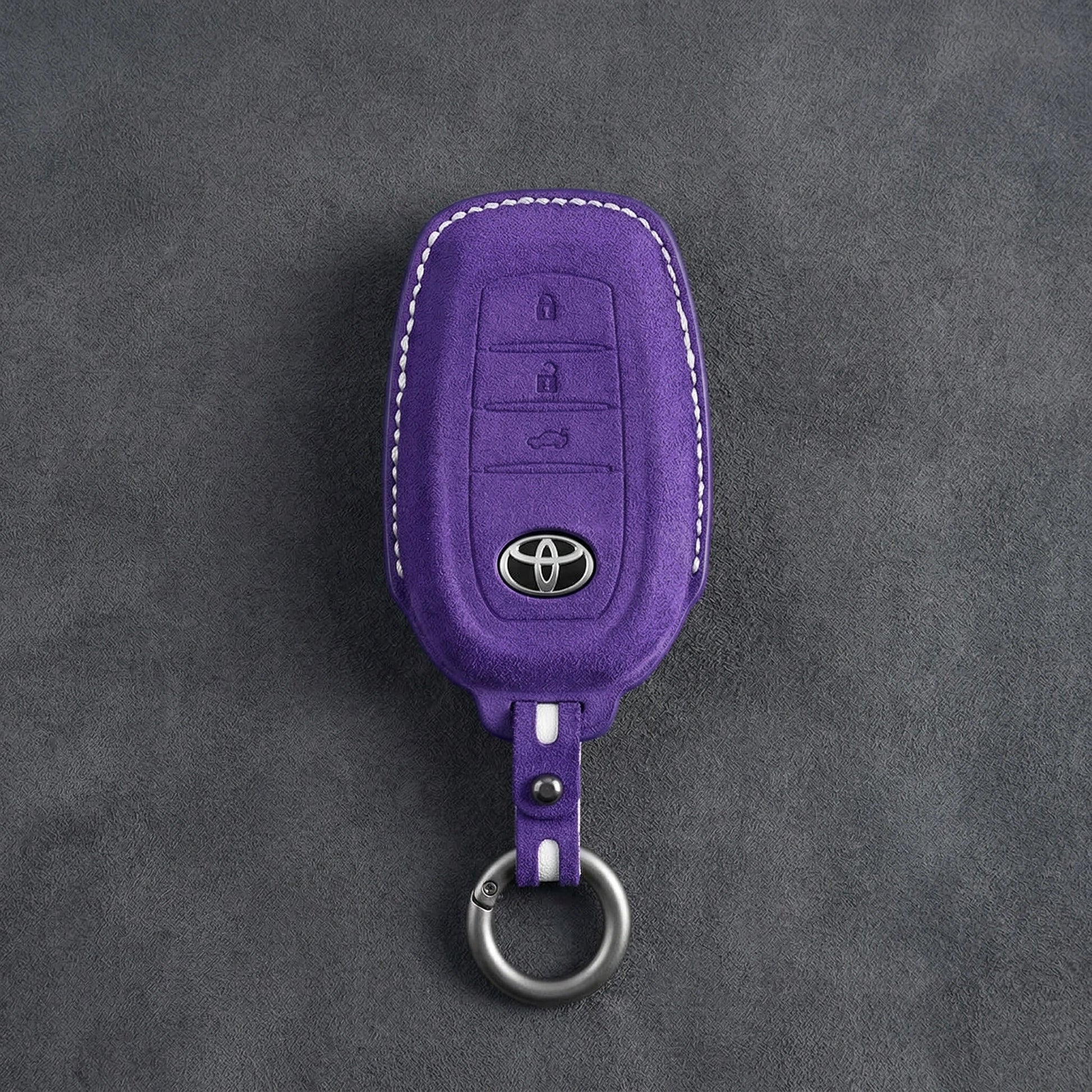 Toyota Hand - Stitched Alcantara Key Fob Cover - Wedge 3 - Button - Dark purple