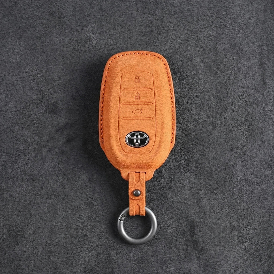 Toyota Hand - Stitched Alcantara Key Fob Cover - Wedge 3 - Button - Orange