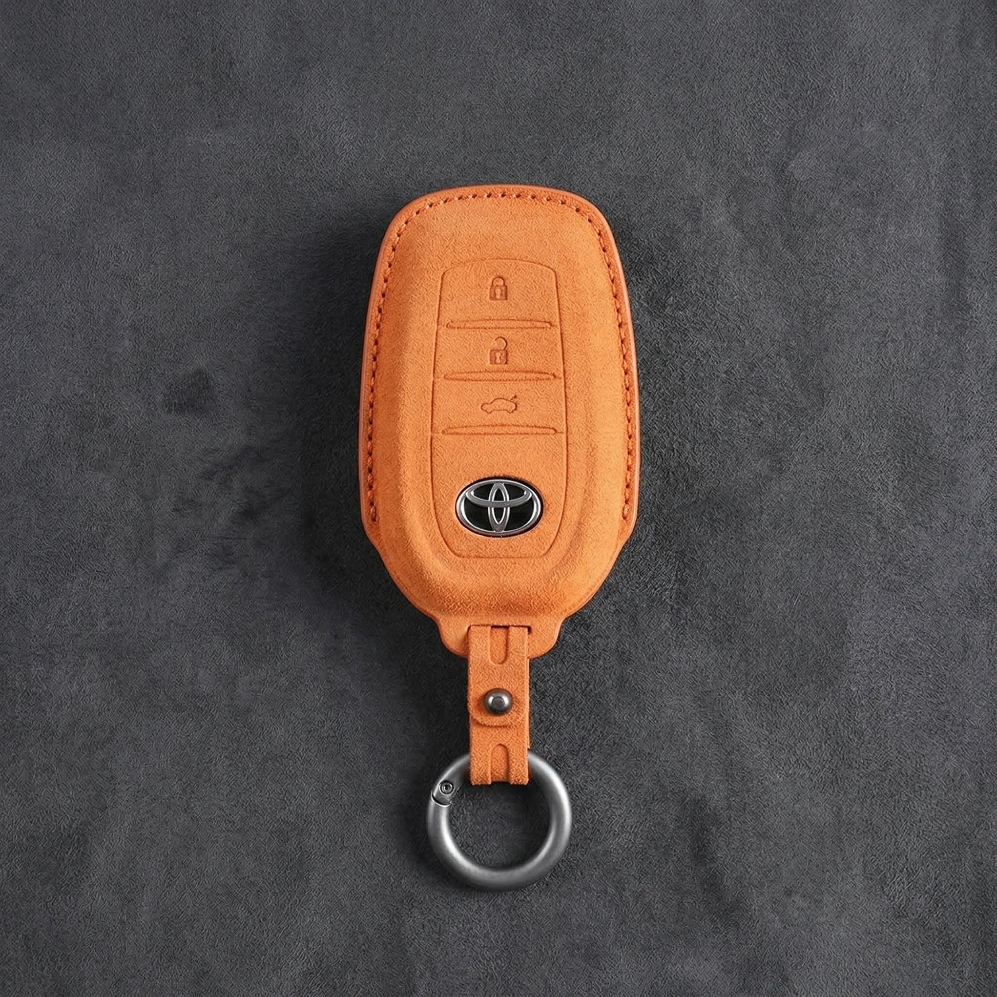Toyota Hand - Stitched Alcantara Key Fob Cover - Wedge 3 - Button - Orange