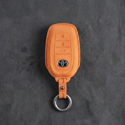 Toyota Hand - Stitched Alcantara Key Fob Cover - Wedge 3 - Button - Orange