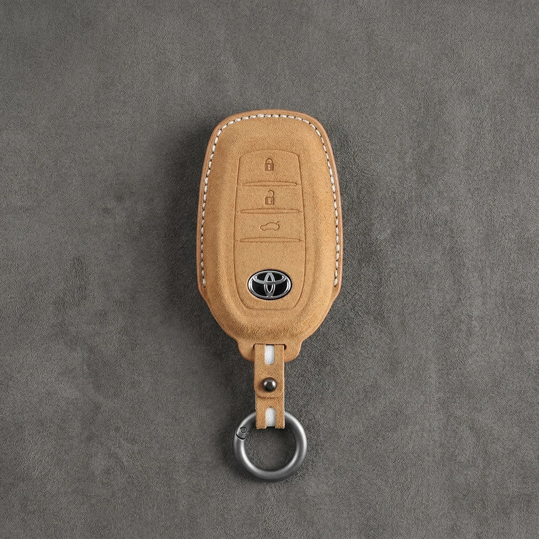 Toyota Hand - Stitched Alcantara Key Fob Cover - Wedge 3 - Button - Soft brown