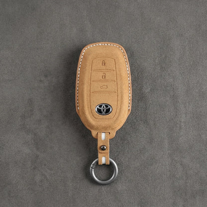 Toyota Hand - Stitched Alcantara Key Fob Cover - Wedge 3 - Button - Soft brown