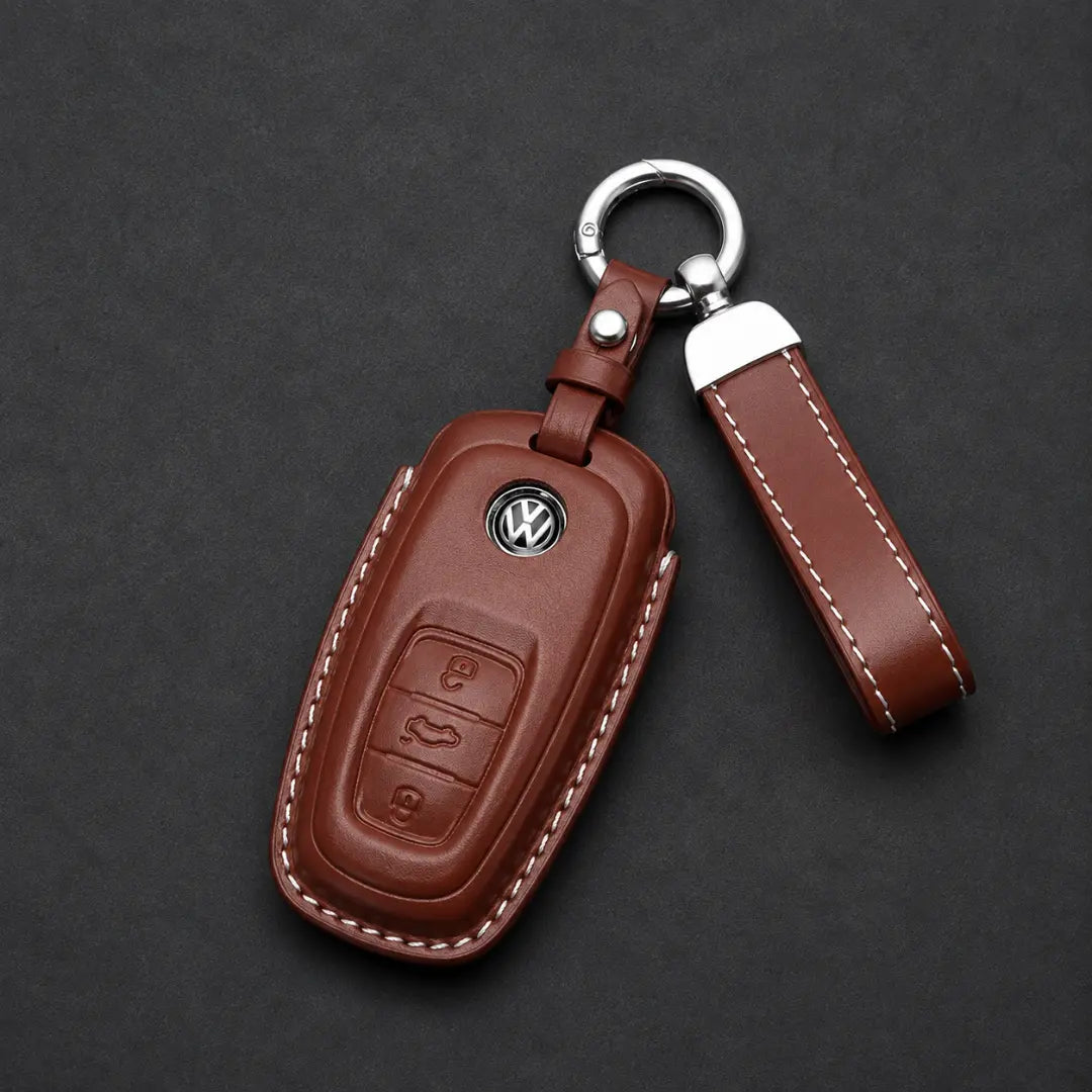 Volkswagen Genuine Leather Key Fob Case – Oval 3-Button Smart Key