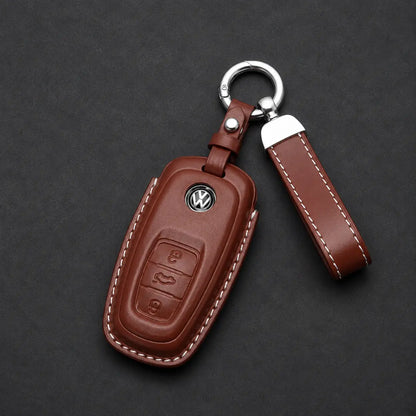 Volkswagen Genuine Leather Key Fob Case – Oval 3-Button Smart Key