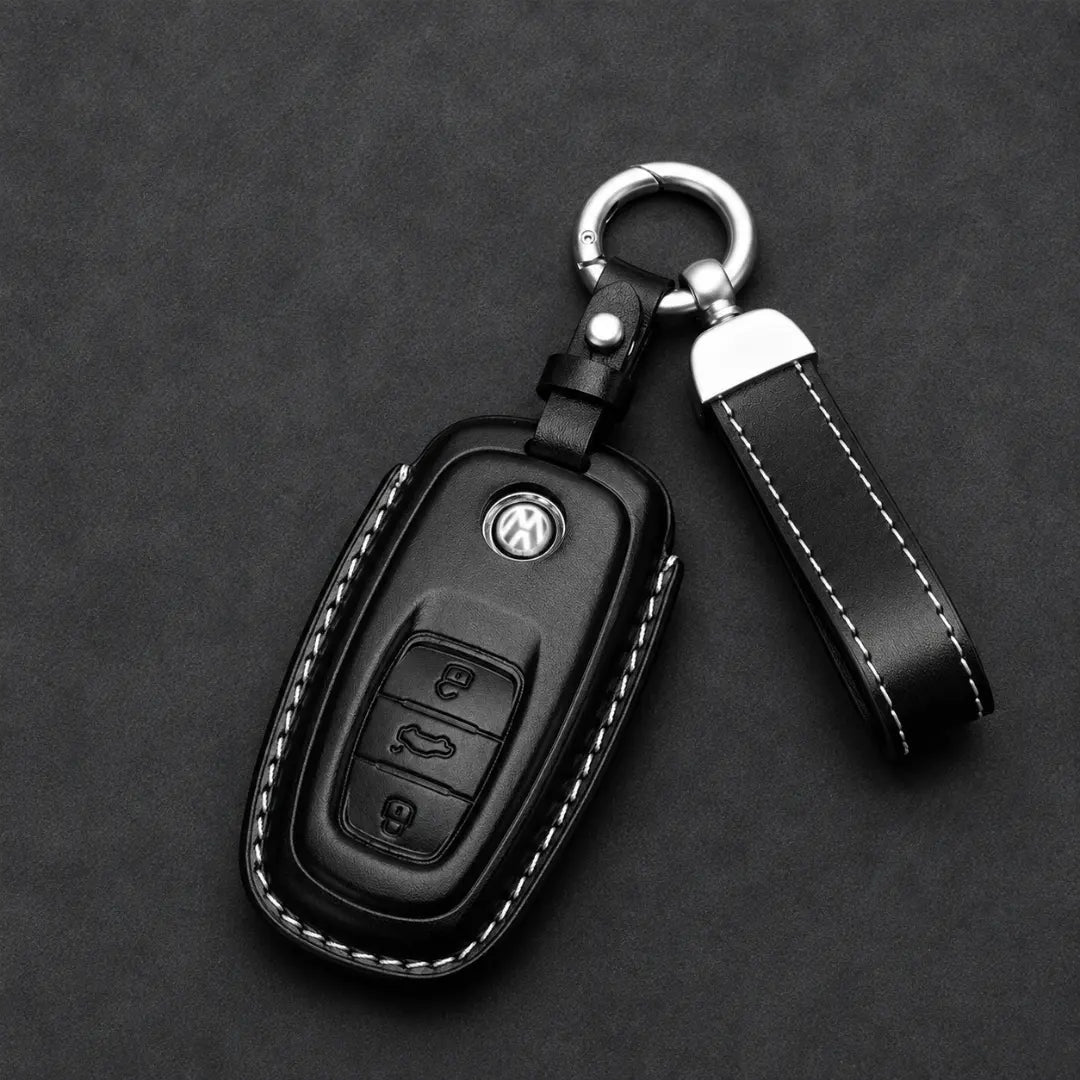 Volkswagen Genuine Leather Key Fob Case – Oval 3-Button Smart Key