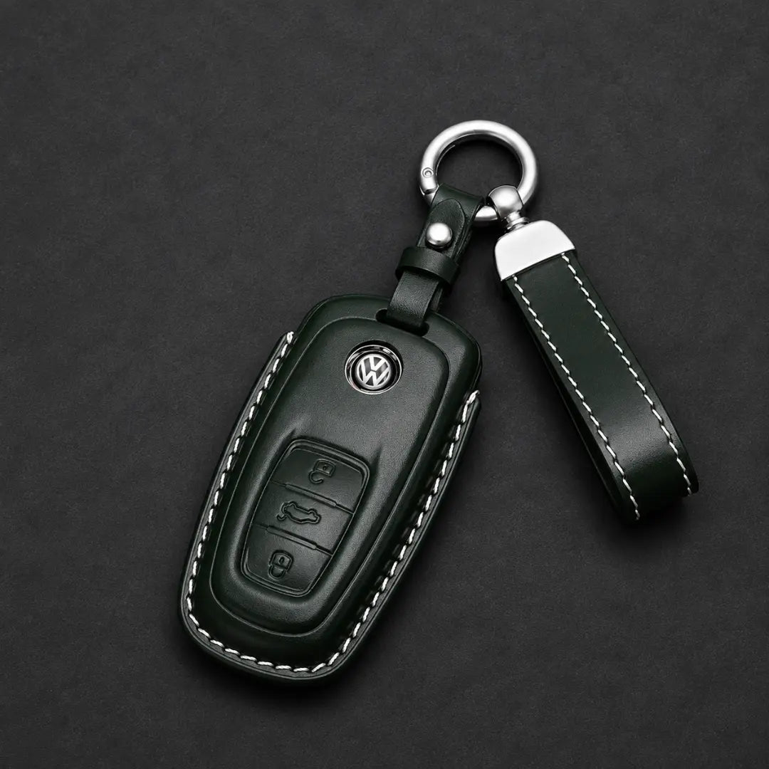 Volkswagen Genuine Leather Key Fob Case – Oval 3-Button Smart Key